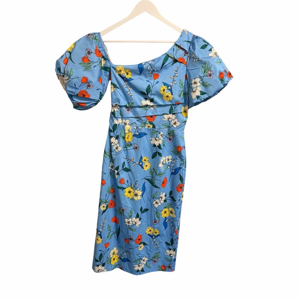 Hunter Bell Margo Dress Puff Sleeve Midi Blue Multi Floral Size 8 ALTERED